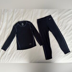 HOT CHILLYS Kids XS Thermal Ski Base Layer Set- Black w/ Blue Contrast Stitching
